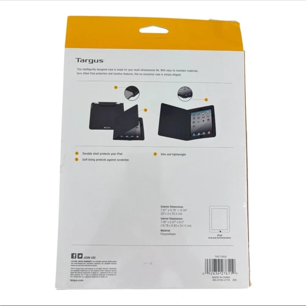 NWT Targus Simple Basic Black Tablet Cover for iPad 2nd & 3rd Generation